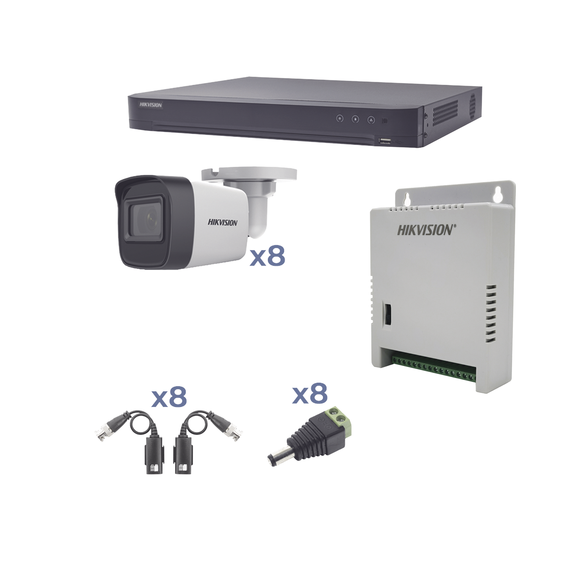 KIT TurboHD 1080p / DVR 8 Canales / 8 Cámaras Bala (exterior 2.8 mm) / Transceptores / Conectores / Fuente de Poder Profesional hasta 15 Vcc para Larga Distancia KIT TurboHD 1080p / DVR 8 Canales / 8 Cámaras Bala (exterior 2.8 mm) / Transceptores / Conectores / Fuente de Poder Profesional hasta 15 Vcc para Larga Distancia